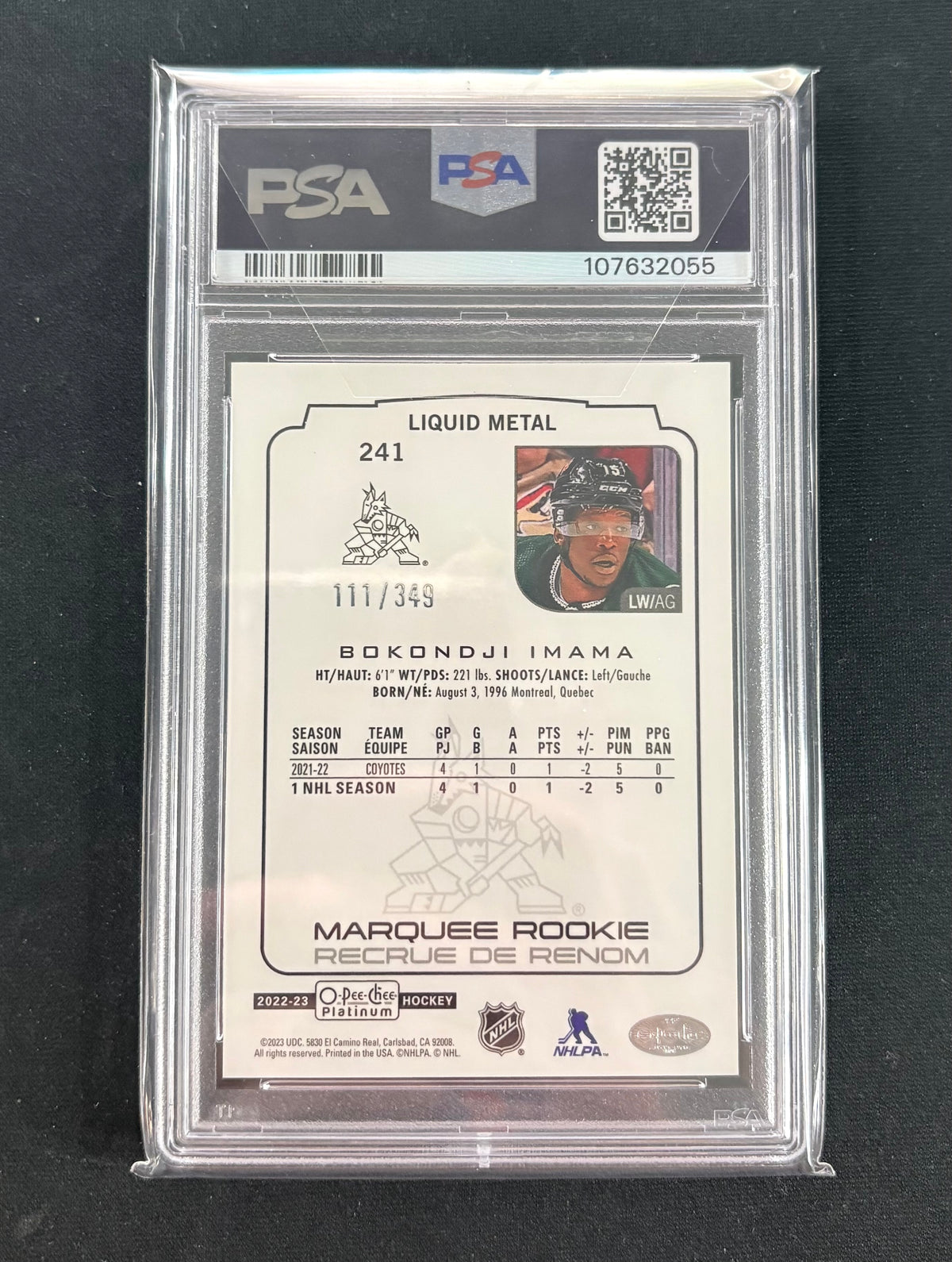 PSA 9 - 2022 O-PEE-CHEE Platinum "Liquid Metal" /349 RC Bokondji Imama